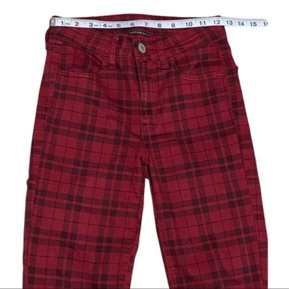 American Eagle Plaid Red/ Black Next Level Stretch Jeans Size 2 - Picture 5 of 12